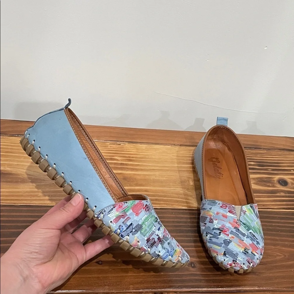 GELATO Women's Tennace Soft Leather Lightweight Shoes In Blue Size 39 (8-8.5 US)